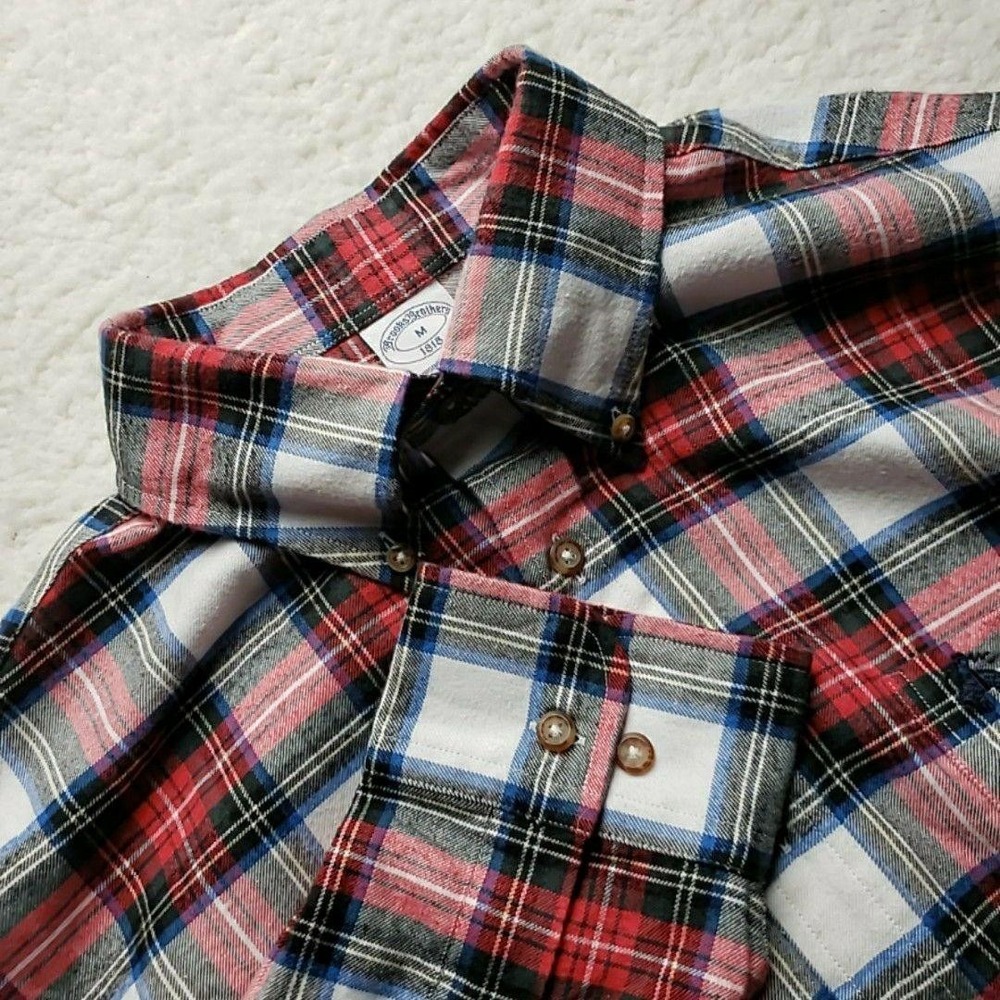 Brooks Brothers Shirt Mens Medium Red Plaid Flannel Long Sleeve Button-Up Casual